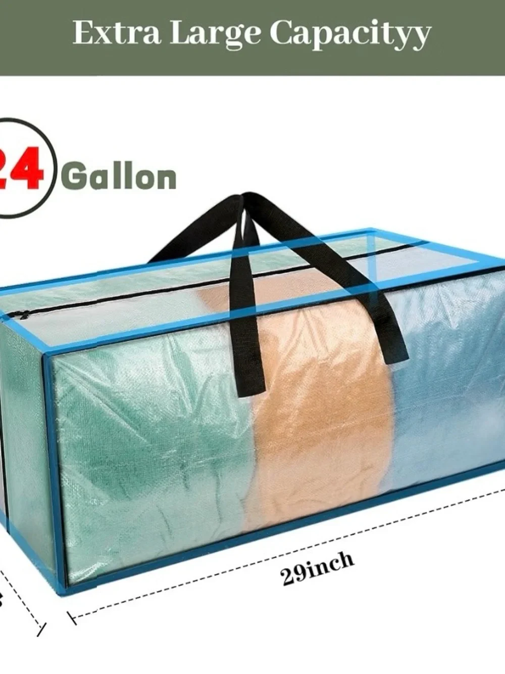 Heavy Duty Clear Moving Bags with Strong Zipper & Comfortable Handles 3 Pack